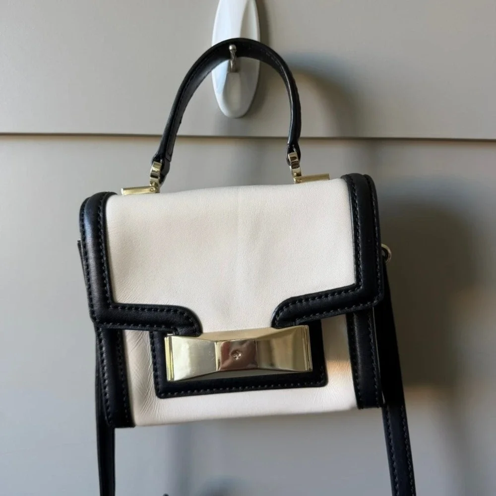 Kate Spade Carroll Park Mini Penelope Crossbody Bag White Black Leather Purse